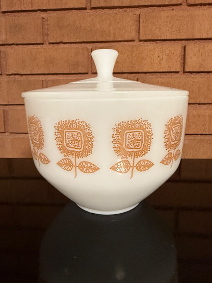 White with brown Federal Glass Federal Glass Sunflower 1.5 Quart Covered Dish, 1.5 quart