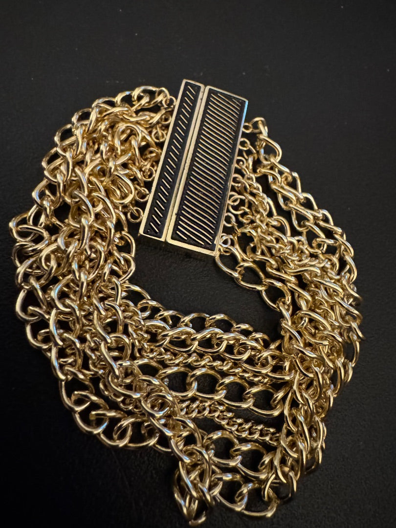 Gold tone chain multi strand magnetic clasp bracelet