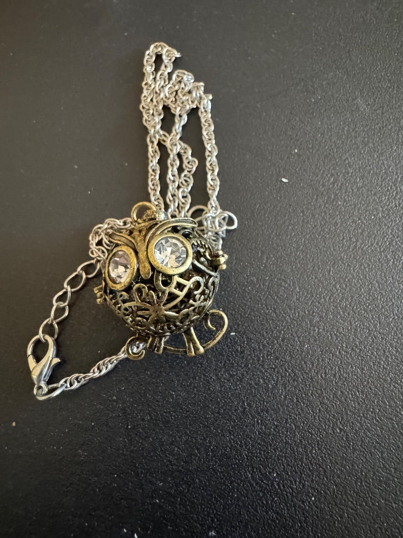 Steampunk owl cage locket on chain