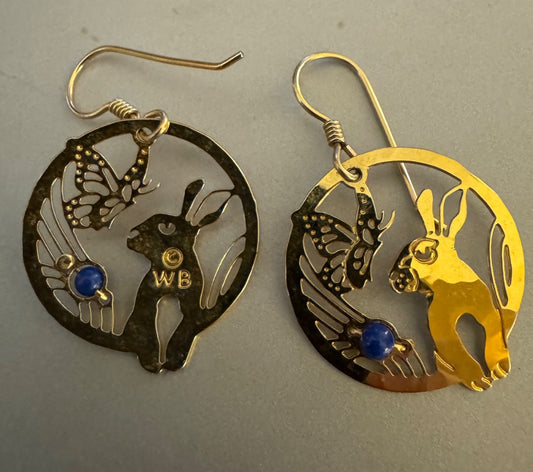 Wild Bryde etched rabbit dangle earrings