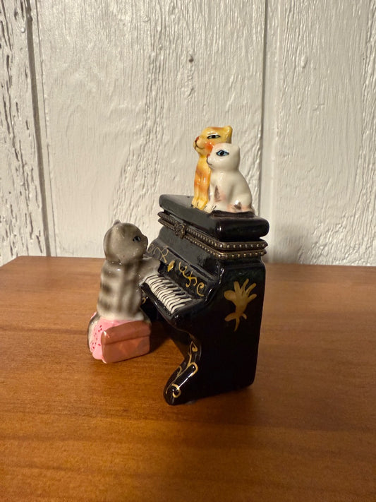 Black  3 Cats on Piano Trinket Box, 4” tall, 3” wide
