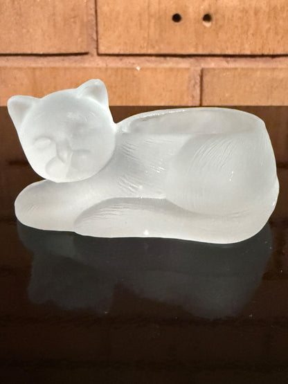 Frosted clear Emson Frosted Glass Cat Candle Holder, 2 1/4” tall, 4 1/4”  across