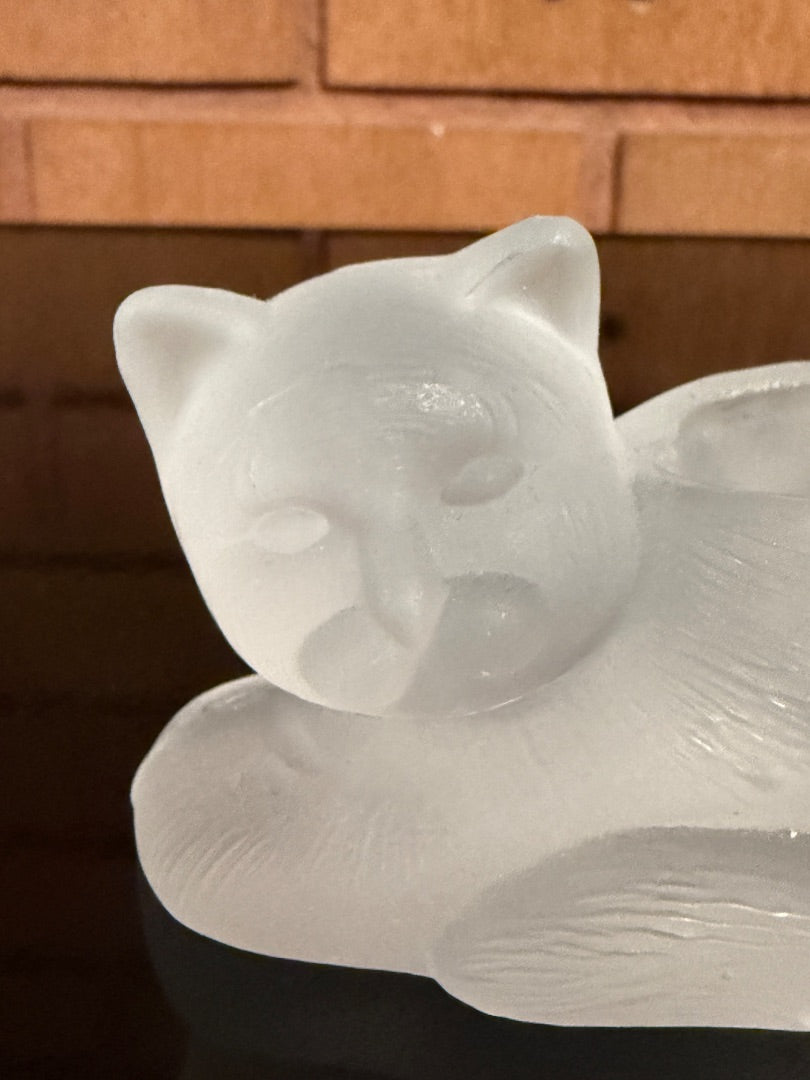 Frosted clear Emson Frosted Glass Cat Candle Holder, 2 1/4” tall, 4 1/4”  across