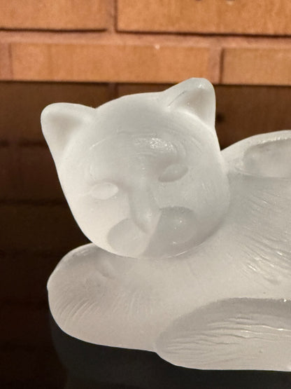 Frosted clear Emson Frosted Glass Cat Candle Holder, 2 1/4” tall, 4 1/4”  across