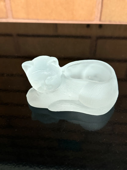Frosted clear Emson Frosted Glass Cat Candle Holder, 2 1/4” tall, 4 1/4”  across