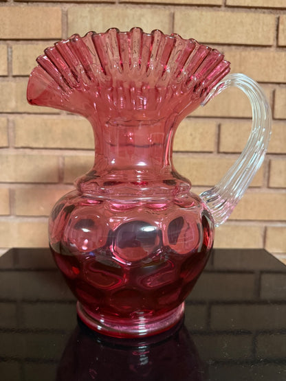Cranberry Fenton Fenton Cranberry Coin Dot/Thumbprint Pitcher, 9 3/4” tall, about 9” wide