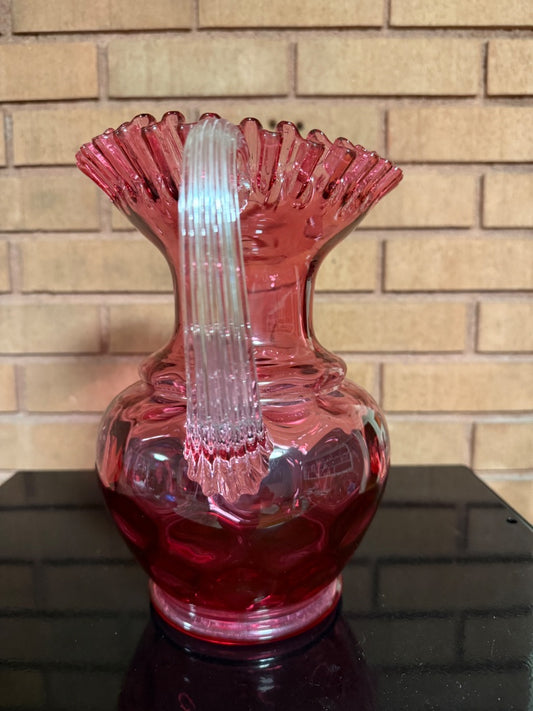 Cranberry Fenton Fenton Cranberry Coin Dot/Thumbprint Pitcher, 9 3/4” tall, about 9” wide