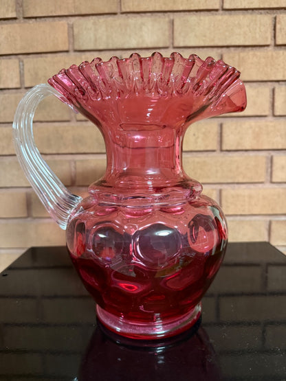 Cranberry Fenton Fenton Cranberry Coin Dot/Thumbprint Pitcher, 9 3/4” tall, about 9” wide