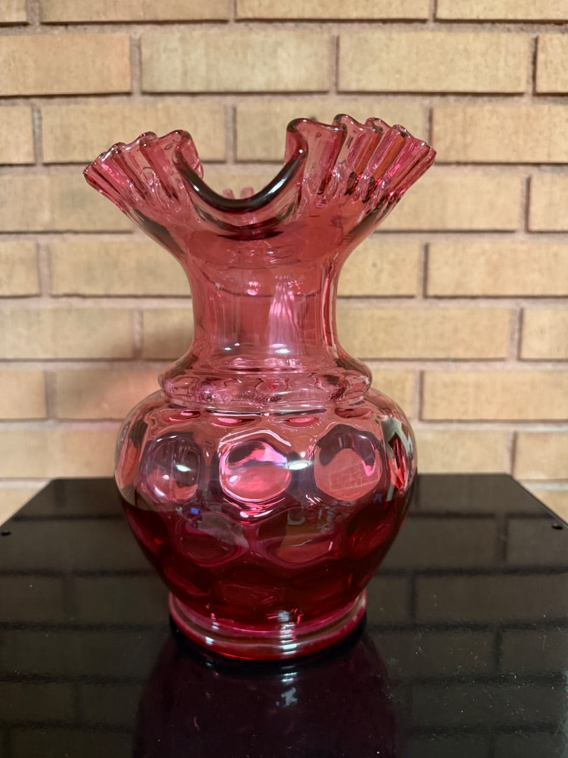 Cranberry Fenton Fenton Cranberry Coin Dot/Thumbprint Pitcher, 9 3/4” tall, about 9” wide