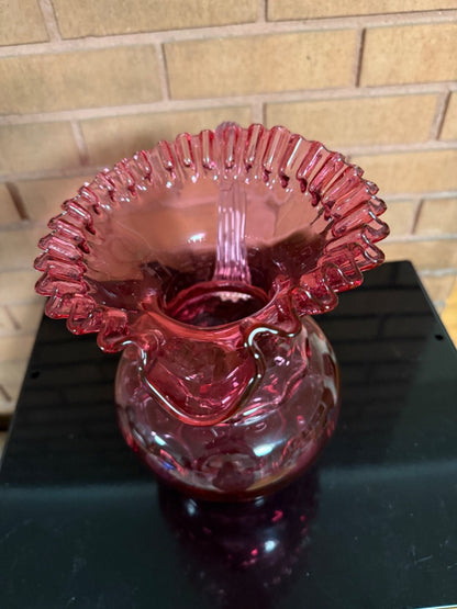 Cranberry Fenton Fenton Cranberry Coin Dot/Thumbprint Pitcher, 9 3/4” tall, about 9” wide