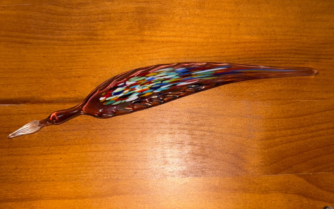 Purple, multi Murano Venezia Murano Art Glass Calligraphy Pen, 8 1/4” long