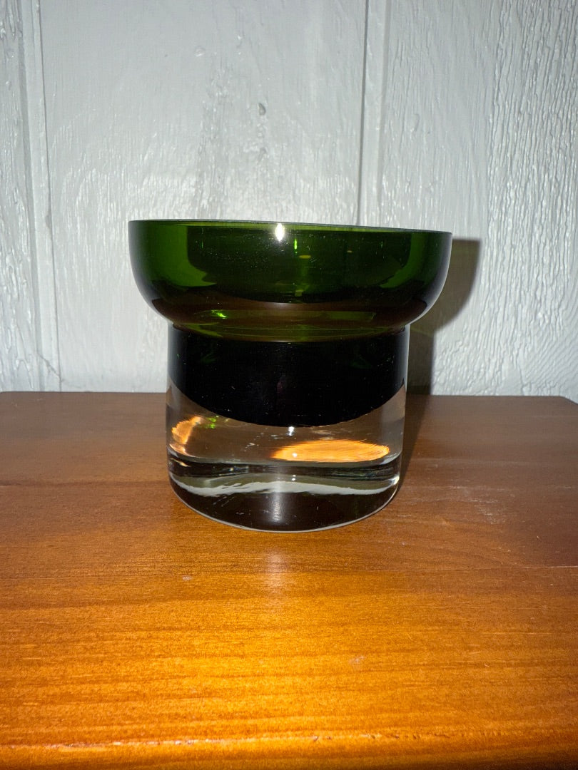 Emerald Green Krosno Candle Holder, 3 1/2” tall, 4” across the top, 3” across the base