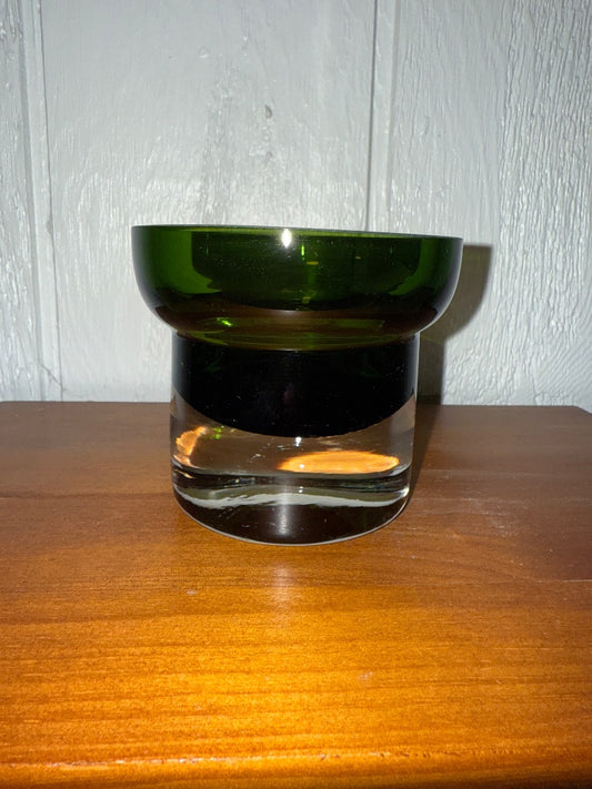 Emerald Green Krosno Candle Holder, 3 1/2” tall, 4” across the top, 3” across the base