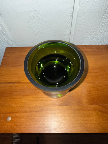 Emerald Green Krosno Candle Holder, 3 1/2” tall, 4” across the top, 3” across the base