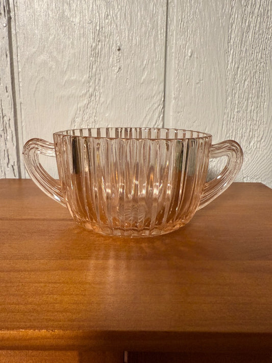Pink Anchor Hocking Anchor Hocking Queen Mary Sugar Bowl, 2 3/4” tall, 6 1/4” across, 3 3/4” wide