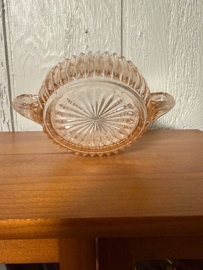 Pink Anchor Hocking Anchor Hocking Queen Mary Sugar Bowl, 2 3/4” tall, 6 1/4” across, 3 3/4” wide