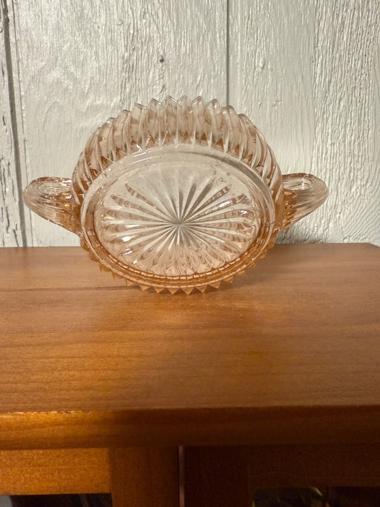 Pink Anchor Hocking Anchor Hocking Queen Mary Sugar Bowl, 2 3/4” tall, 6 1/4” across, 3 3/4” wide