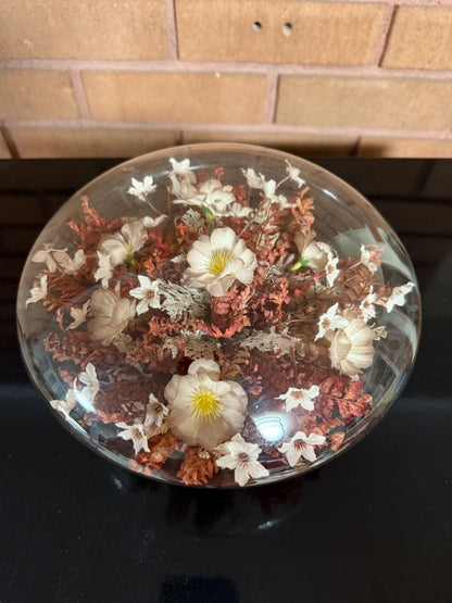 Fall Colors  Dried Flowers under Glass Dome, 5” tall, 7 1/2” across