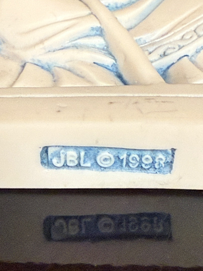 Cream and blue JBL Odin with Hounds and Ravens Plaque, 6 1/4 by 5 1/4