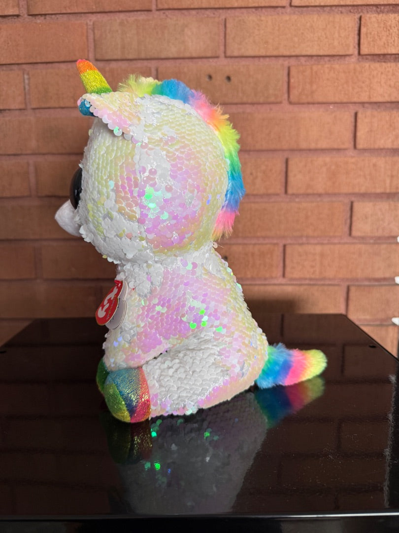 Rainbow iridescent Ty Flipable Pixy the Unicorn Flipables by Ty, 11”