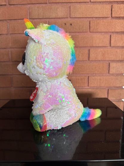 Rainbow iridescent Ty Flipable Pixy the Unicorn Flipables by Ty, 11”