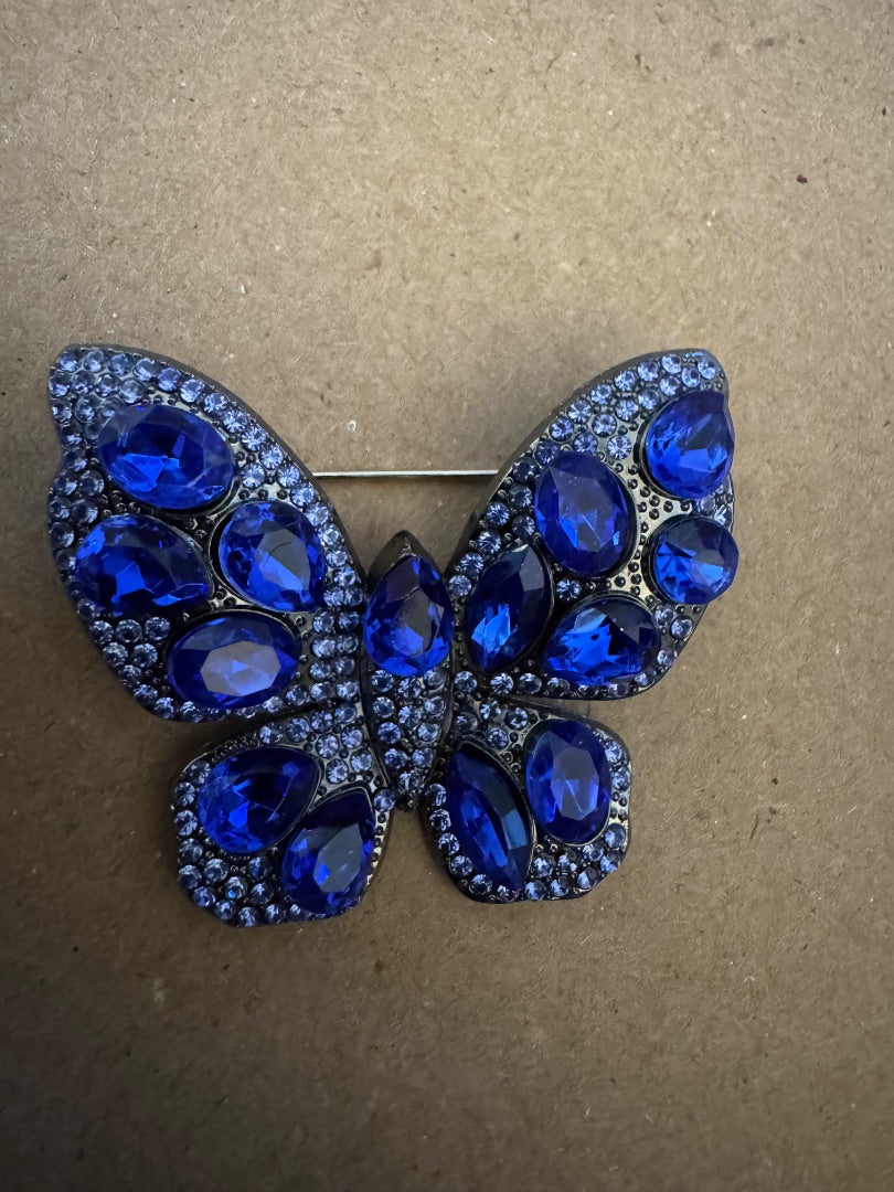 Blue & gunmetal butterfly brooch