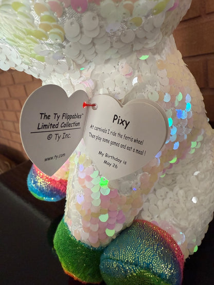 Rainbow iridescent Ty Flipable Pixy the Unicorn Flipables by Ty, 11”