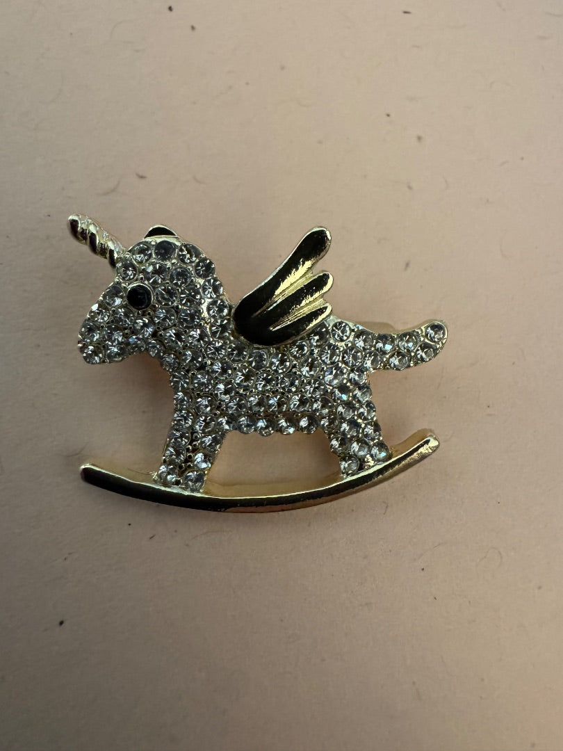 Unicorn rocking horse small brooch