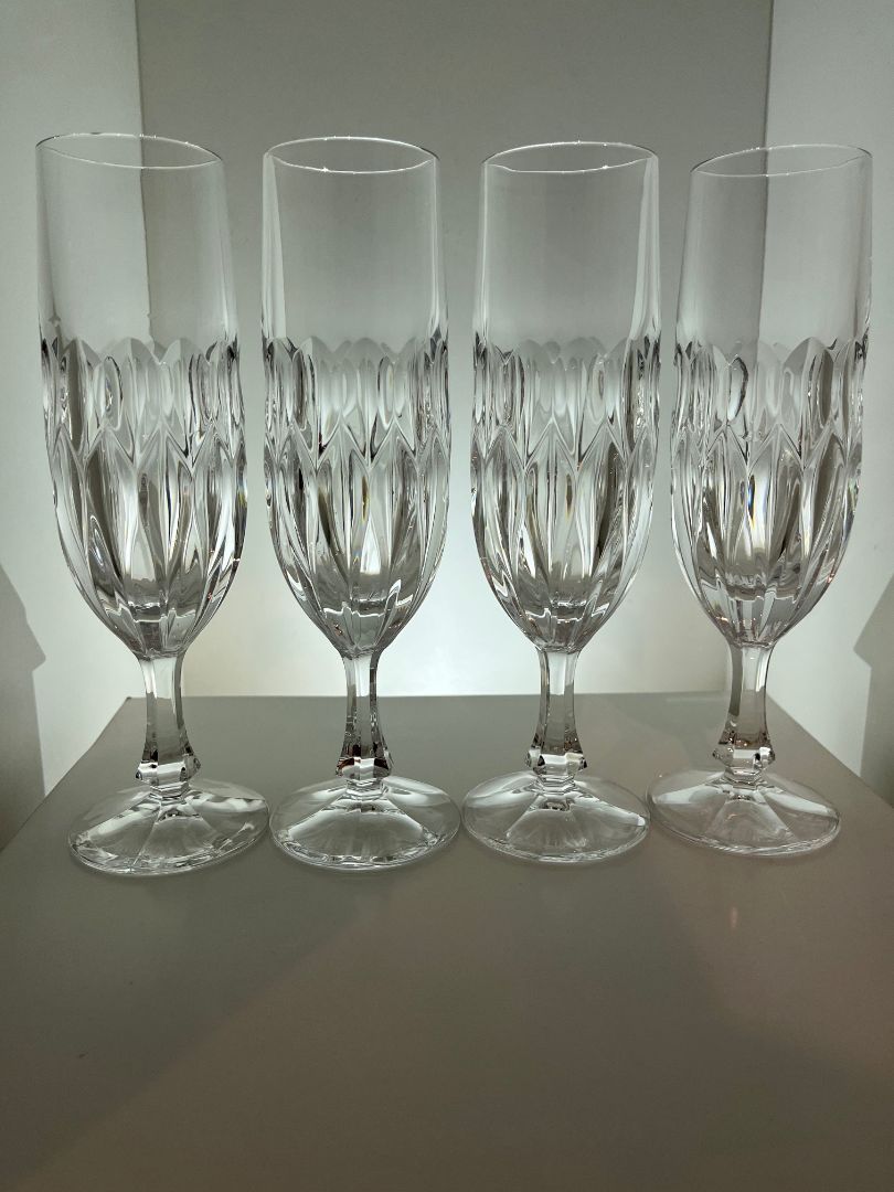 Clear Nachtmann Edelweiss Fluted Champagne Crystal Glass, 8"