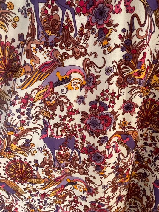 Vintage 70s deer and bird print dress