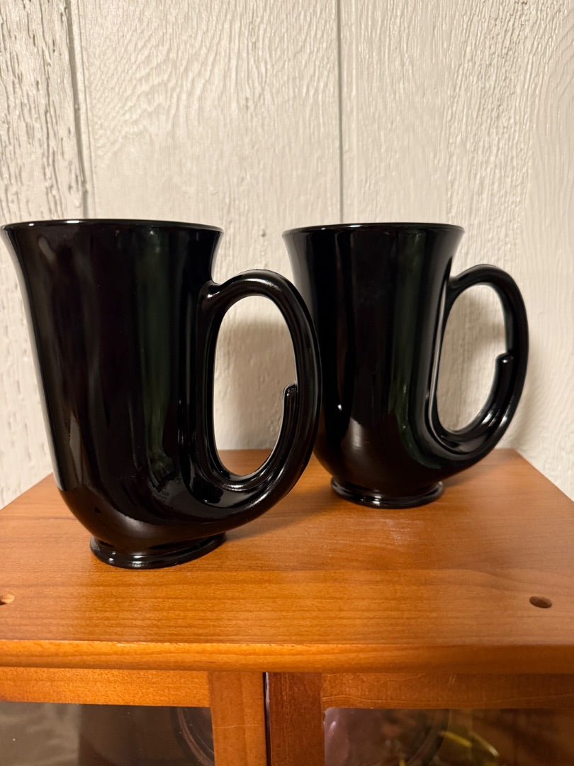 Black Indiana Glass Pair of Indiana Glass Horn Steins, 5 3/4” tall, 5 1/2” wide