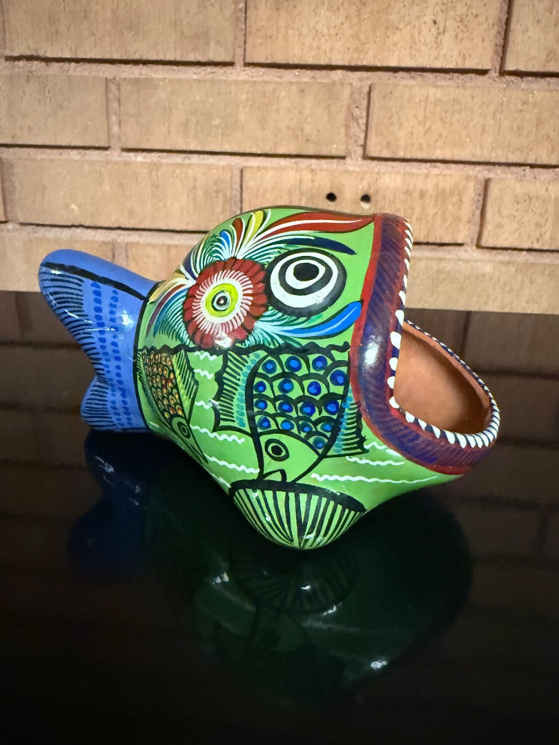 Multi  Mexican Pottery Fish, 6” wide, 3 1/2” tall