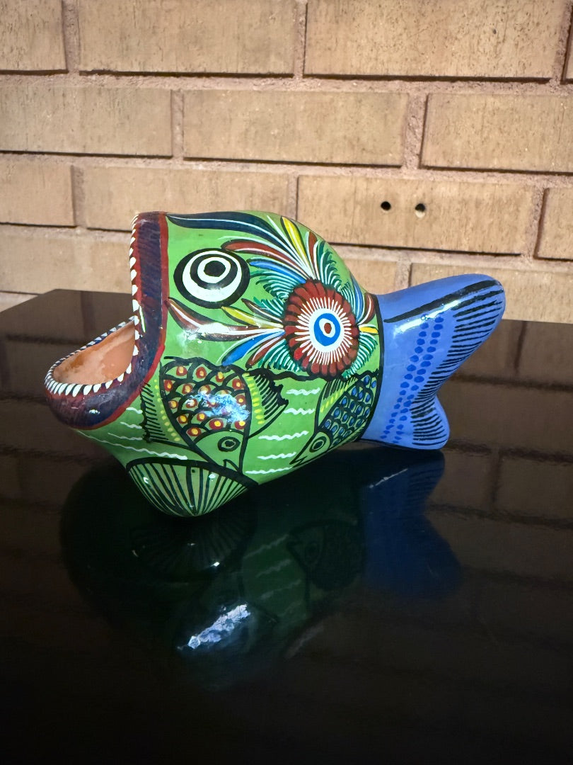 Multi  Mexican Pottery Fish, 6” wide, 3 1/2” tall