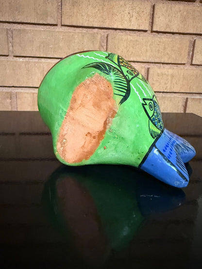 Multi  Mexican Pottery Fish, 6” wide, 3 1/2” tall