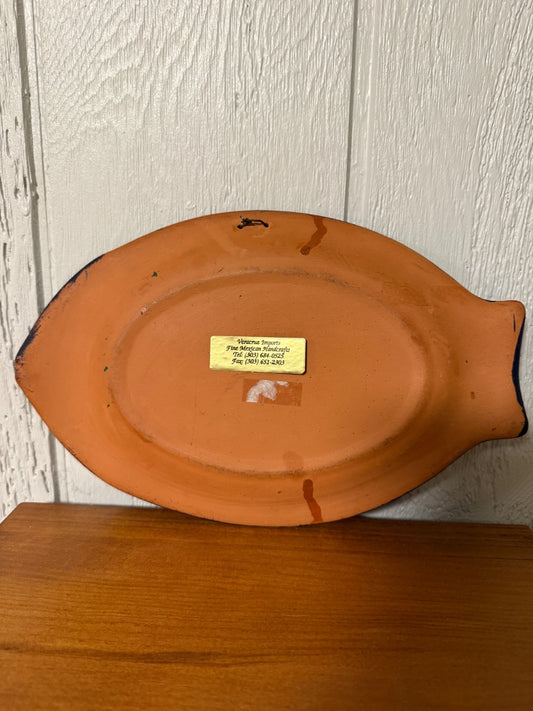 Multi  Mexican Pottery Fish Plate, 11” long, 11” tall