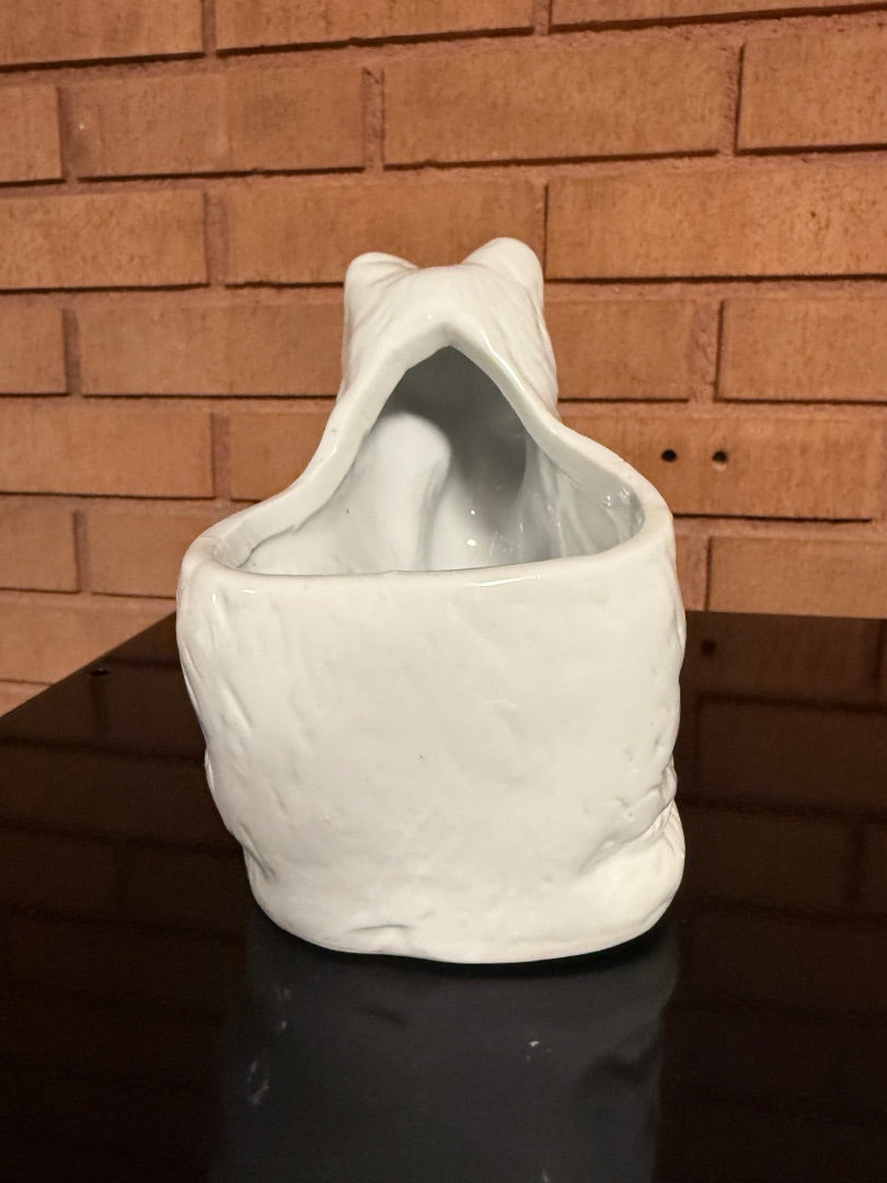 White  Cat with Kitten Planter, 6” tall, 6” wide