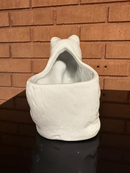 White  Cat with Kitten Planter, 6” tall, 6” wide