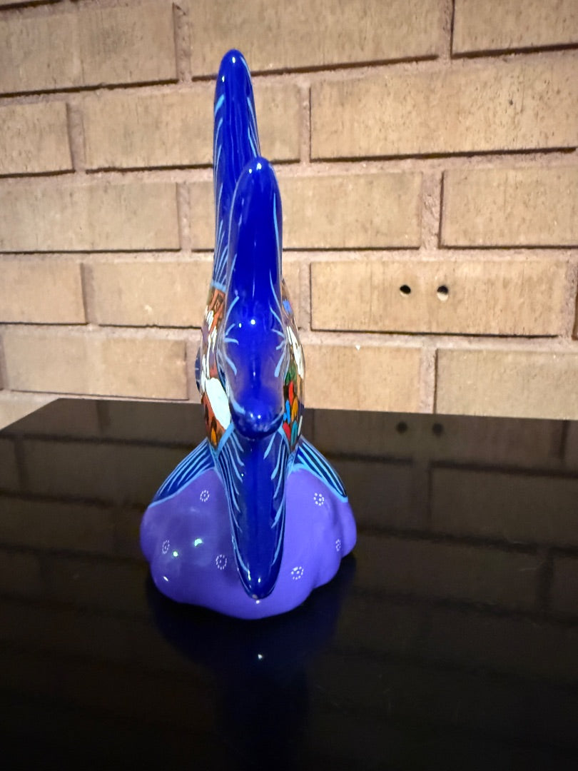 Multi  Colorful Mexican Pottery Angel Fish, 6 3:4” tall, 5 1/2” long