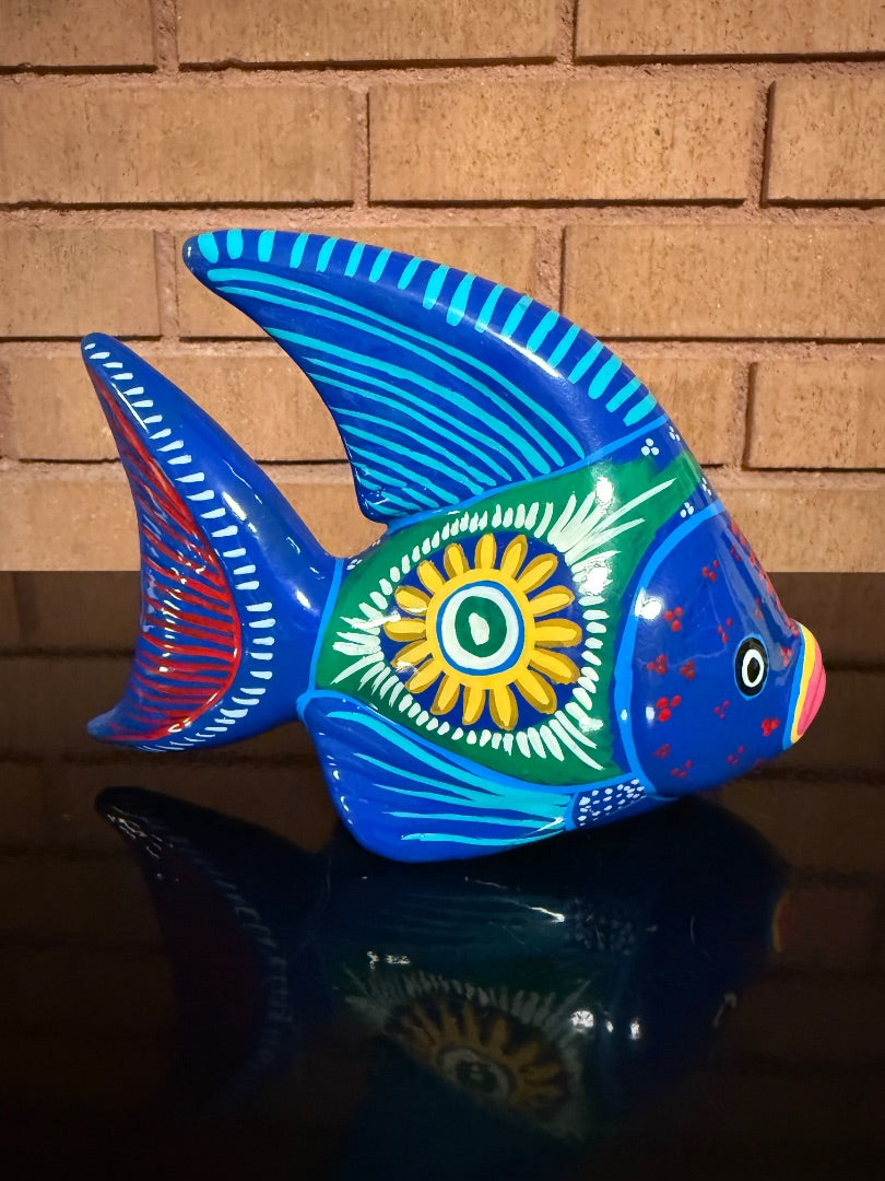 Multi  Colorful Mexican Pottery Fish, 5” tall, 7” wide
