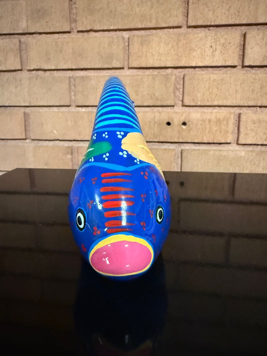 Multi  Colorful Mexican Pottery Fish, 5” tall, 7” wide