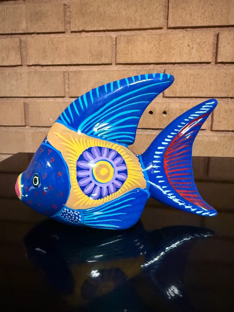 Multi  Colorful Mexican Pottery Fish, 5” tall, 7” wide