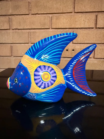 Multi  Colorful Mexican Pottery Fish, 5” tall, 7” wide