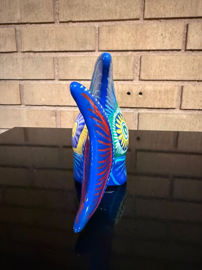 Multi  Colorful Mexican Pottery Fish, 5” tall, 7” wide