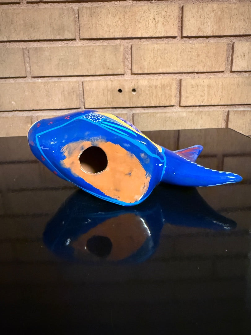 Multi  Colorful Mexican Pottery Fish, 5” tall, 7” wide