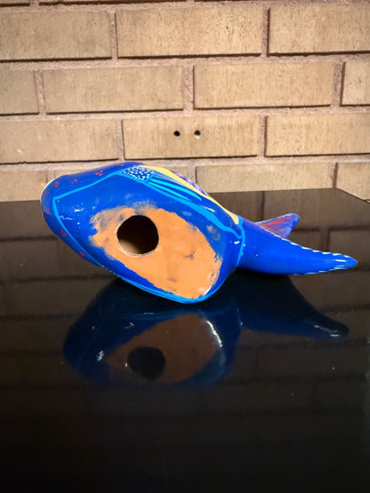 Multi  Colorful Mexican Pottery Fish, 5” tall, 7” wide