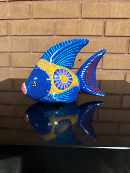 Multi  Colorful Mexican Pottery Fish, 5” tall, 7” wide