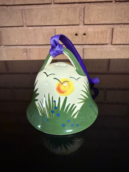 Cream MacBeth-Evans Ceramic Bell with Hedgehog, 3” tall, 3 1/2” wide