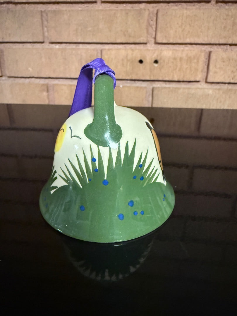 Cream MacBeth-Evans Ceramic Bell with Hedgehog, 3” tall, 3 1/2” wide