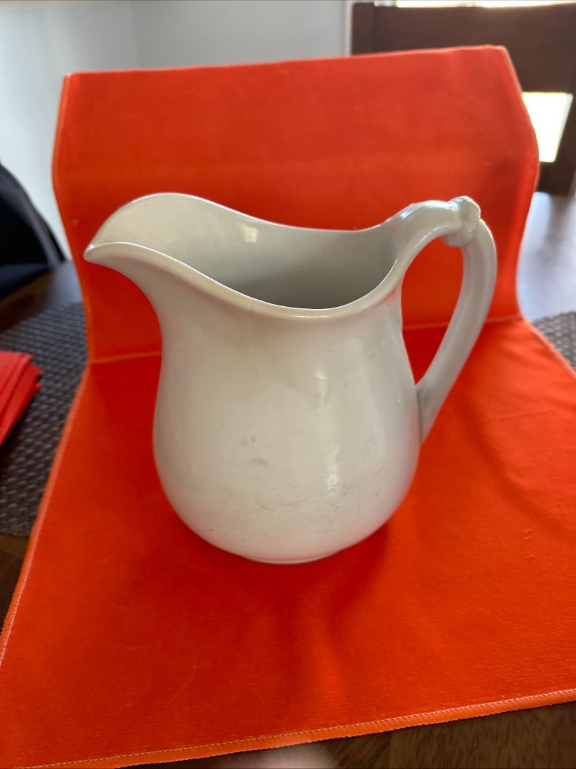 White Colonial Hotel Ironstone Pitcher, 5.5"