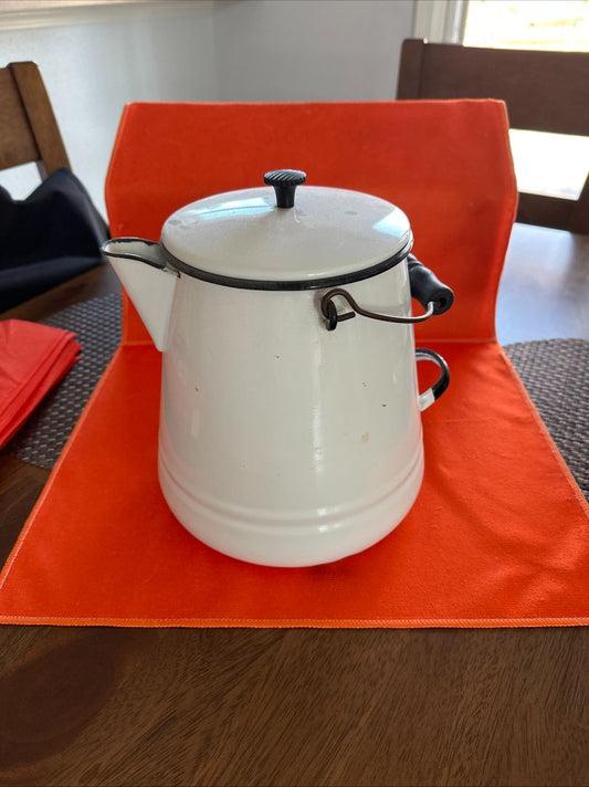 White  Vintage Enamelware Coffee Canister